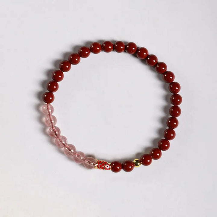 Buddha Stones Natural Cinnabar Pink Crystal Strawberry Quartz Lucky Koi Fish Blessing Bracelet - Cinnabar-5mm &amp;