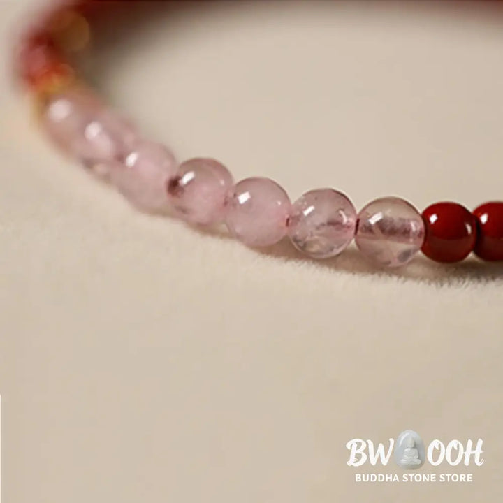 Buddha Stones Natural Cinnabar Pink Crystal Strawberry Quartz Lucky Koi Fish Blessing Bracelet - Bracelet