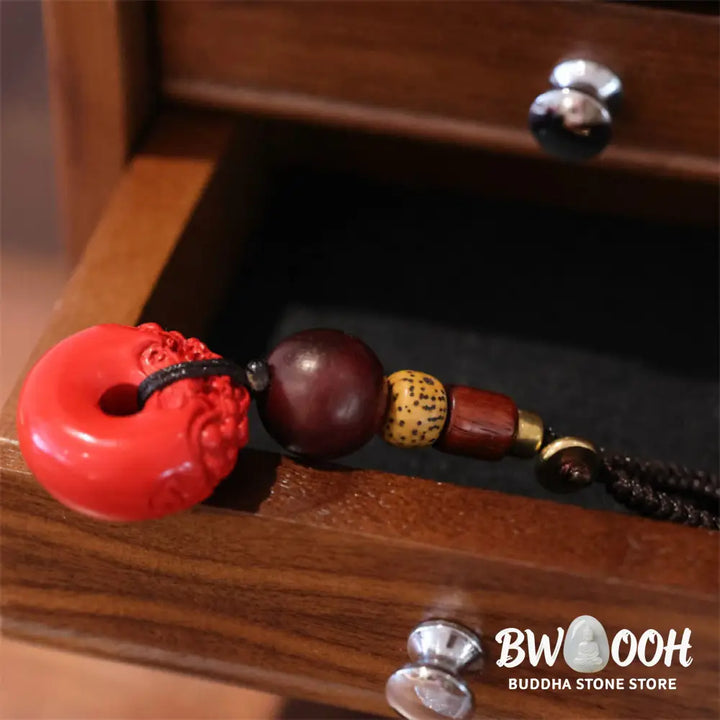 Buddha Stones Natural Cinnabar PiXiu Peace Buckle Blessing Car Key Chain - PiXiu(Wealth♥Luck) - Key Chain