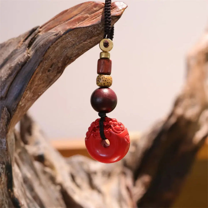 BWOOOH Natural Cinnabar PiXiu Peace Buckle Blessing Car K