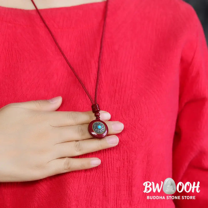 Buddha Stones Natural Cinnabar Six True Words ’Om Mani Padme Hum’ Braided String Blessing Key Chain Necklace Pendant