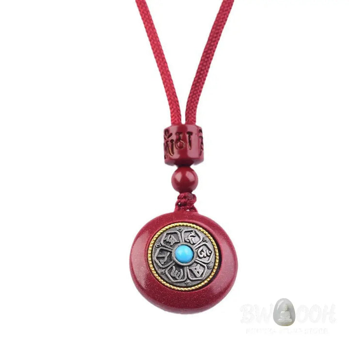 Buddha Stones Natural Cinnabar Six True Words ’Om Mani Padme Hum’ Braided String Blessing Key Chain Necklace Pendant