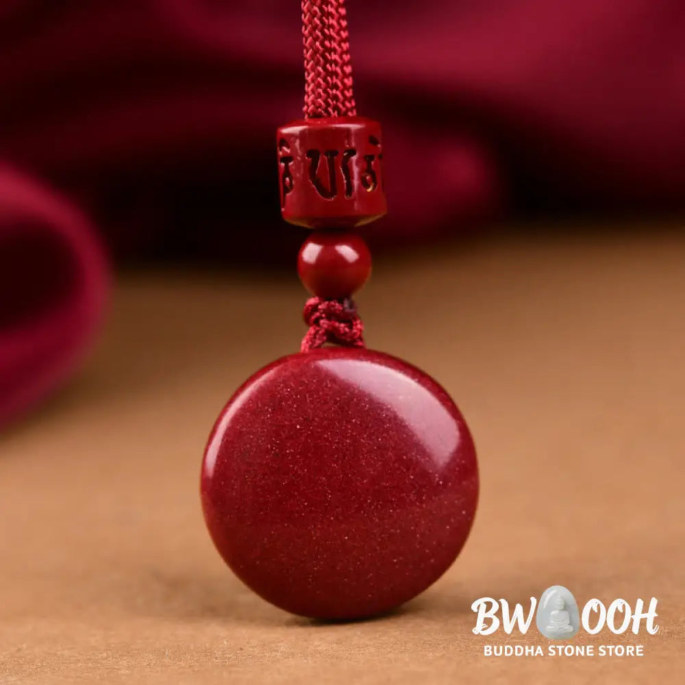 Buddha Stones Natural Cinnabar Six True Words ’Om Mani Padme Hum’ Braided String Blessing Key Chain Necklace Pendant