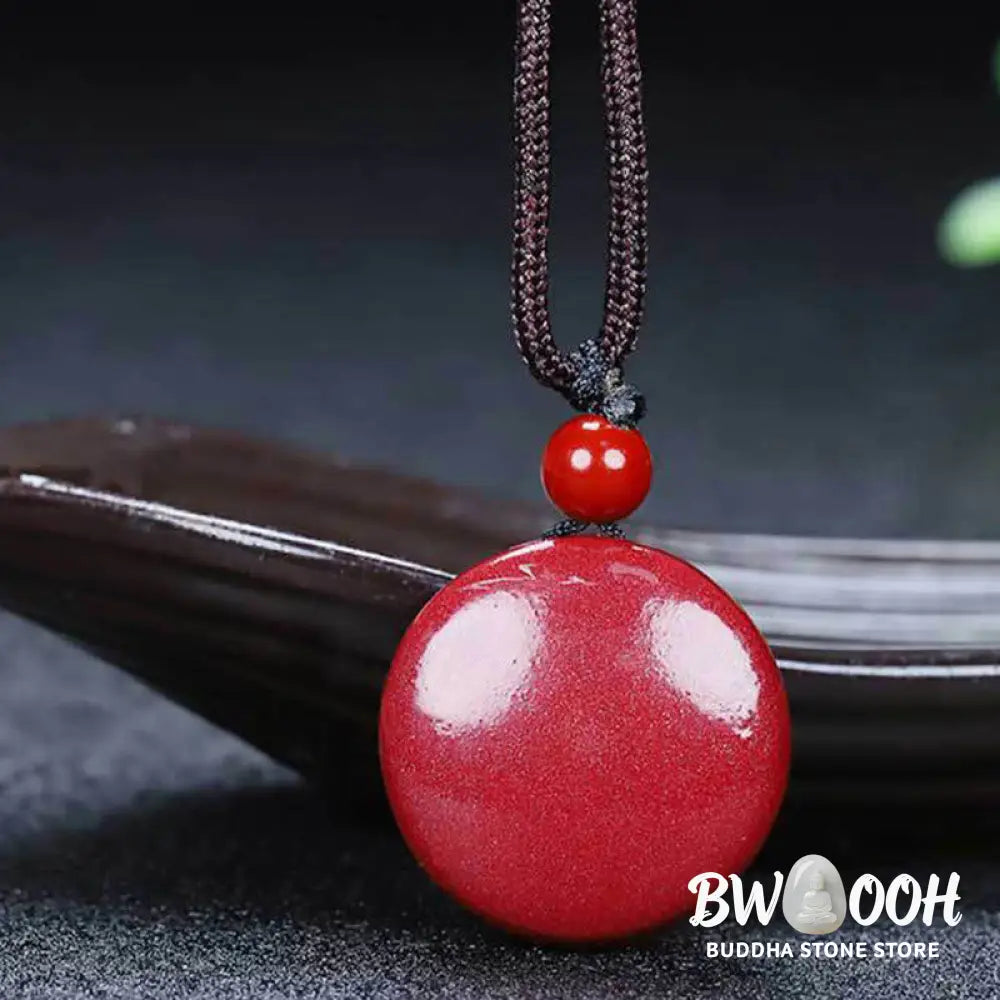 Buddha Stones Natural Cinnabar Yin Yang Design Braided String Blessing Necklace Pendant - BWOOOH - Cinnabar Yin Yang