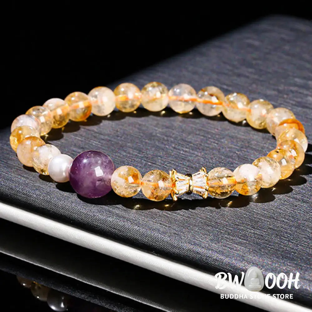 Buddha Stones Natural Citrine Amethyst Prosperity Bracelet - BWOOOH - Citrine Amethyst(Wrist Circumference: 15-16cm)