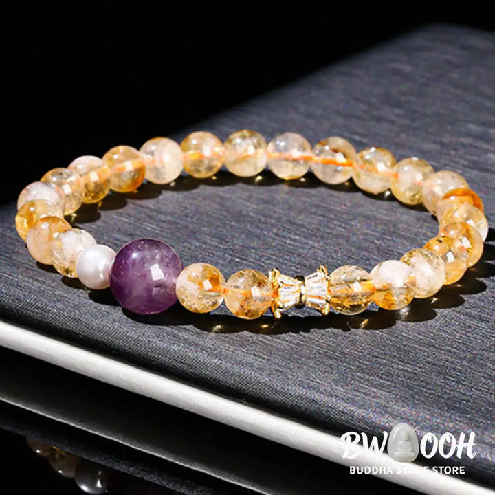 Buddha Stones Natural Citrine Amethyst Prosperity Bracelet - BWOOOH - Citrine Amethyst(Wrist Circumference: 15-16cm)