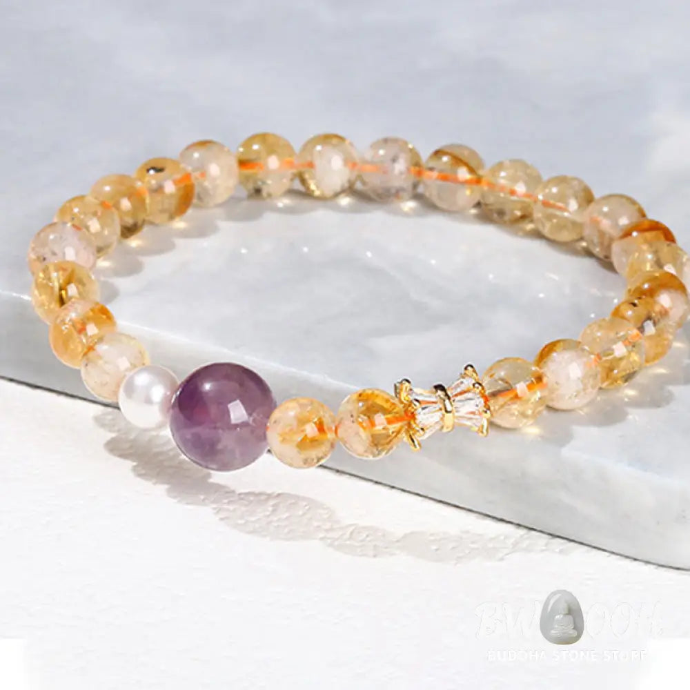 Buddha Stones Natural Citrine Amethyst Prosperity Bracelet - BWOOOH - Citrine Amethyst(Wrist Circumference: 15-16cm)
