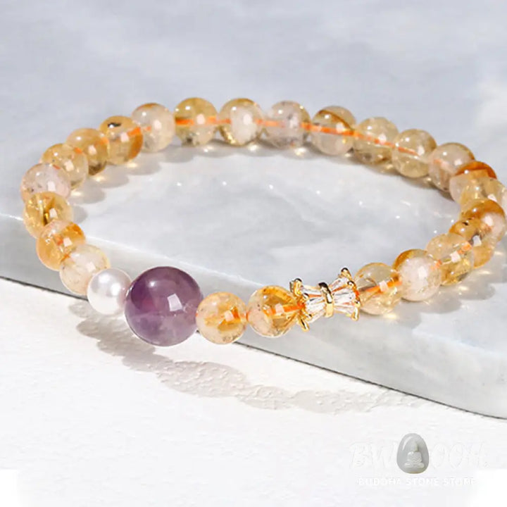 Buddha Stones Natural Citrine Amethyst Prosperity Bracelet - BWOOOH - Citrine Amethyst(Wrist Circumference: 15-16cm)