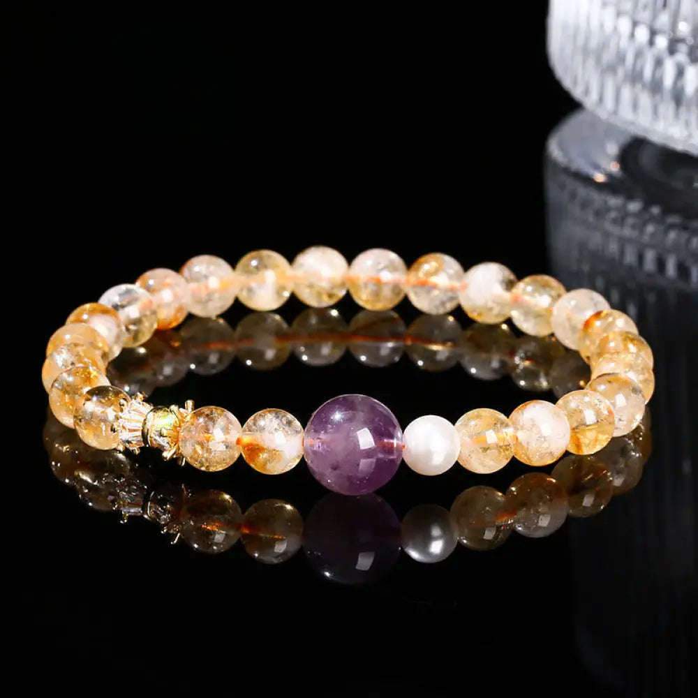 BWOOOH Natural Citrine Amethyst Prosperity Bracelet - BWOOOH - Citrine Amethyst(Wrist Circumference: 15-16cm)