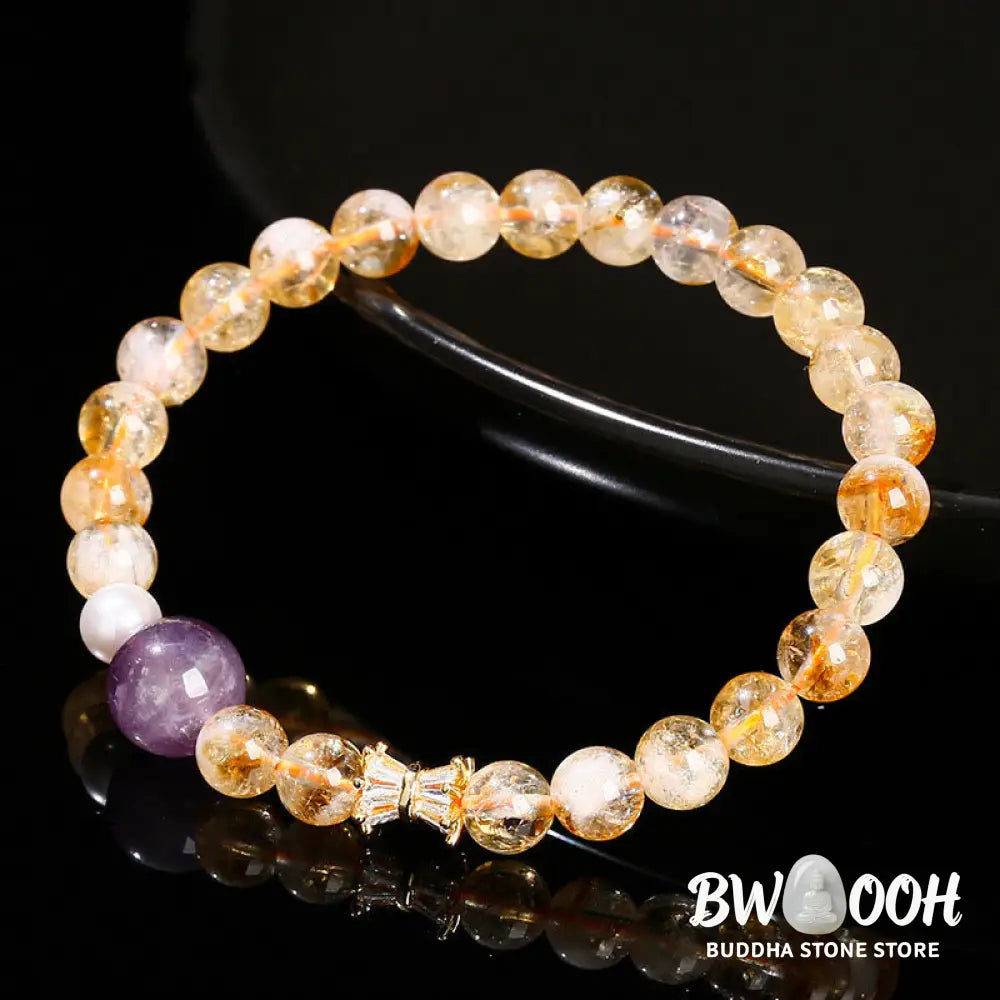 Buddha Stones Natural Citrine Amethyst Prosperity Bracelet - BWOOOH - Citrine Amethyst(Wrist Circumference: 15-16cm)