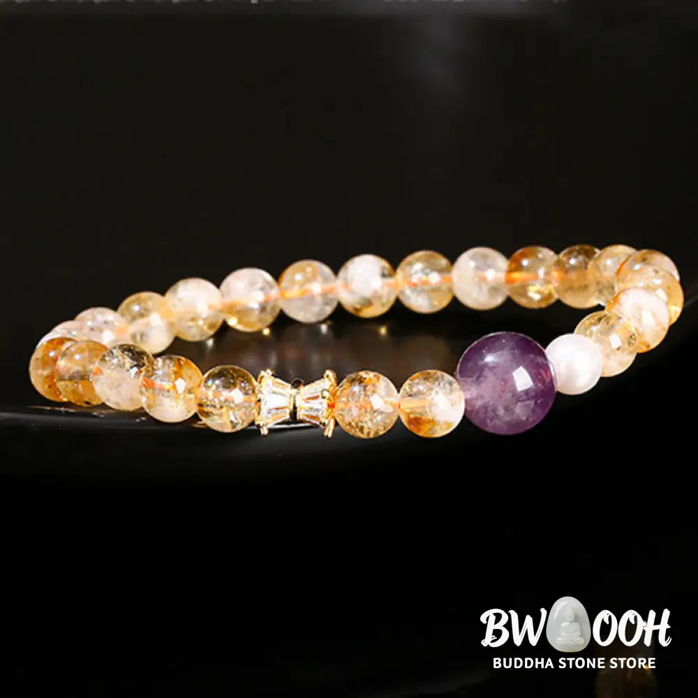 Buddha Stones Natural Citrine Amethyst Prosperity Bracelet - BWOOOH - Citrine Amethyst(Wrist Circumference: 15-16cm)