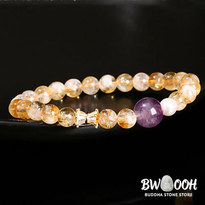 Buddha Stones Natural Citrine Amethyst Prosperity Bracelet - BWOOOH - Citrine Amethyst(Wrist Circumference: 15-16cm)