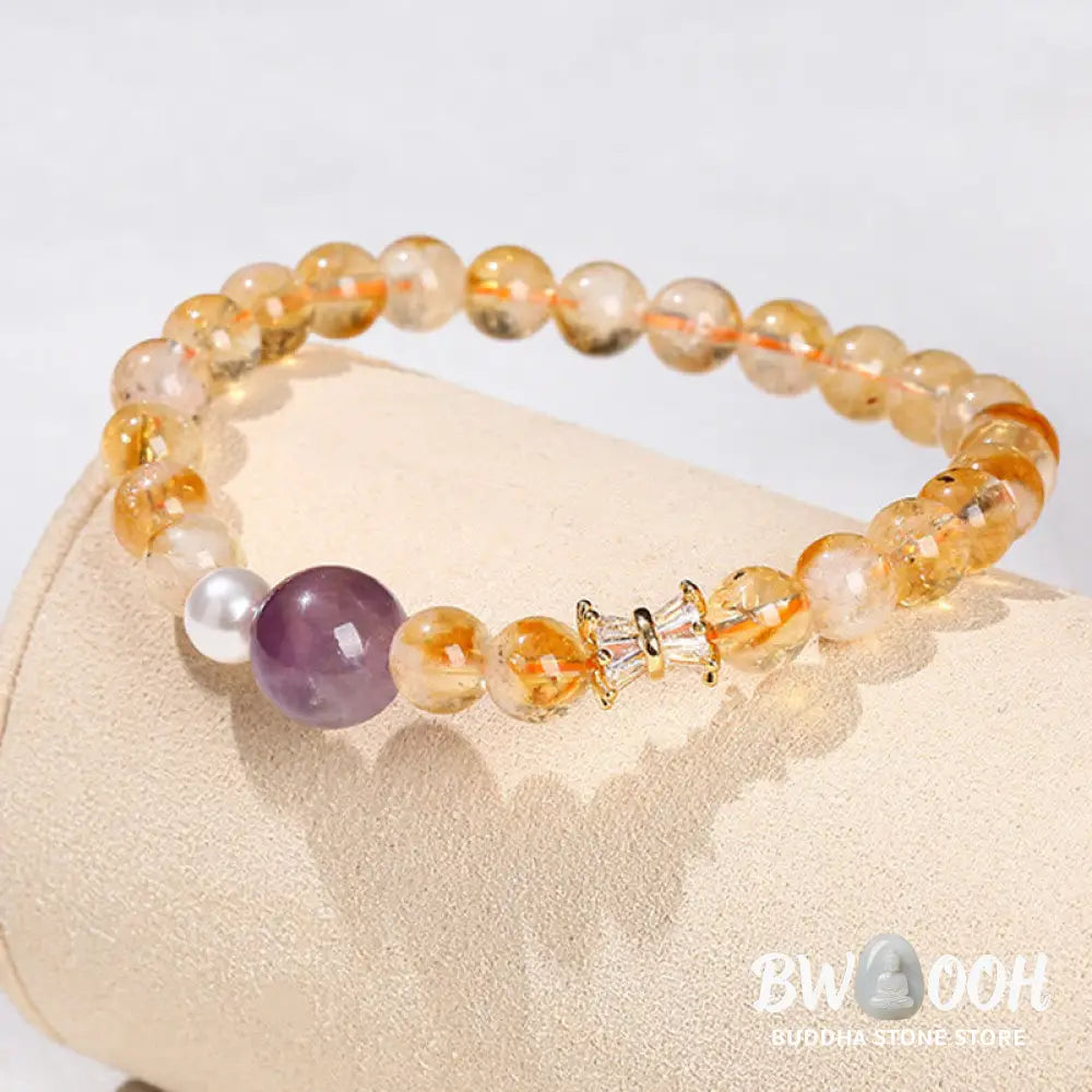 Buddha Stones Natural Citrine Amethyst Prosperity Bracelet - BWOOOH - Citrine Amethyst(Wrist Circumference: 15-16cm)