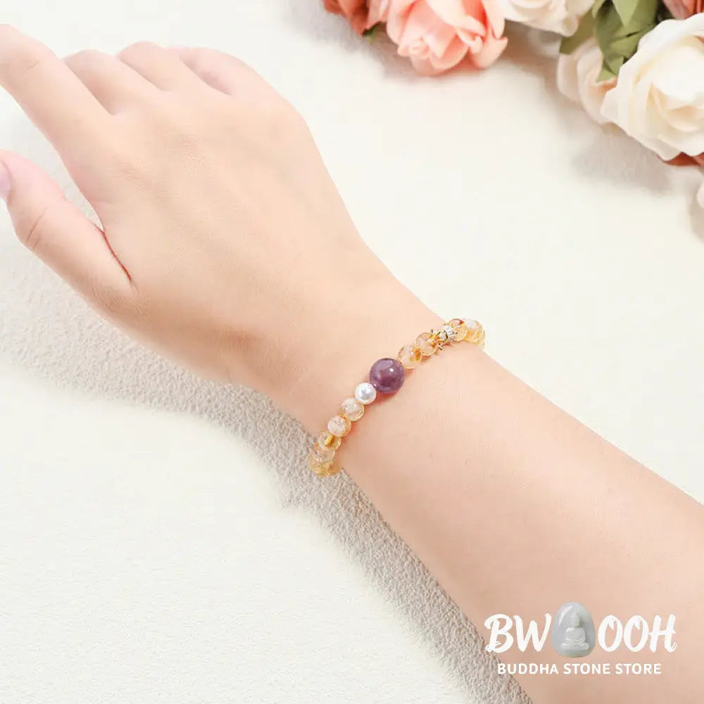 Buddha Stones Natural Citrine Amethyst Prosperity Bracelet - BWOOOH - Citrine Amethyst(Wrist Circumference: 15-16cm)