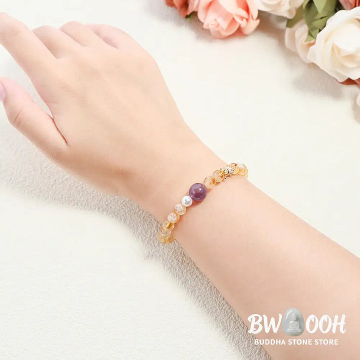 Buddha Stones Natural Citrine Amethyst Prosperity Bracelet - BWOOOH - Citrine Amethyst(Wrist Circumference: 15-16cm)
