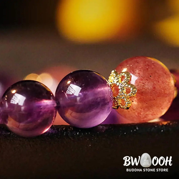Buddha Stones Natural Citrine Amethyst Rutilated Quartz Prosperity Protection Bracelet - BWOOOH - Bracelet