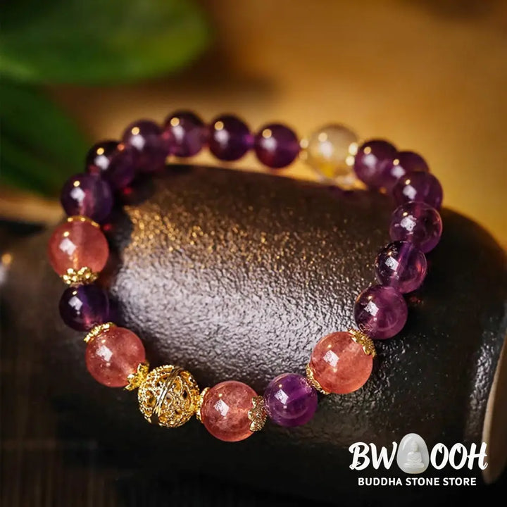 Buddha Stones Natural Citrine Amethyst Rutilated Quartz Prosperity Protection Bracelet - BWOOOH - Bracelet