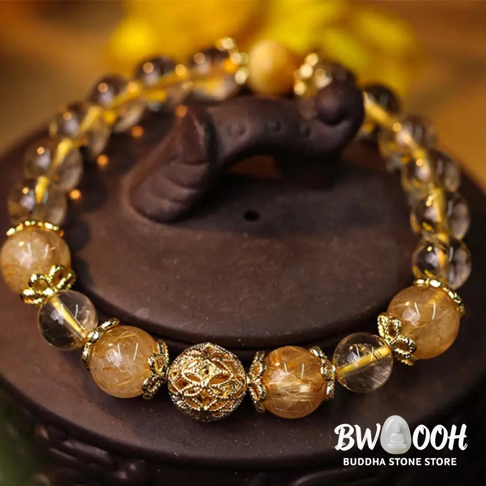 Buddha Stones Natural Citrine Amethyst Rutilated Quartz Prosperity Protection Bracelet - BWOOOH - Bracelet