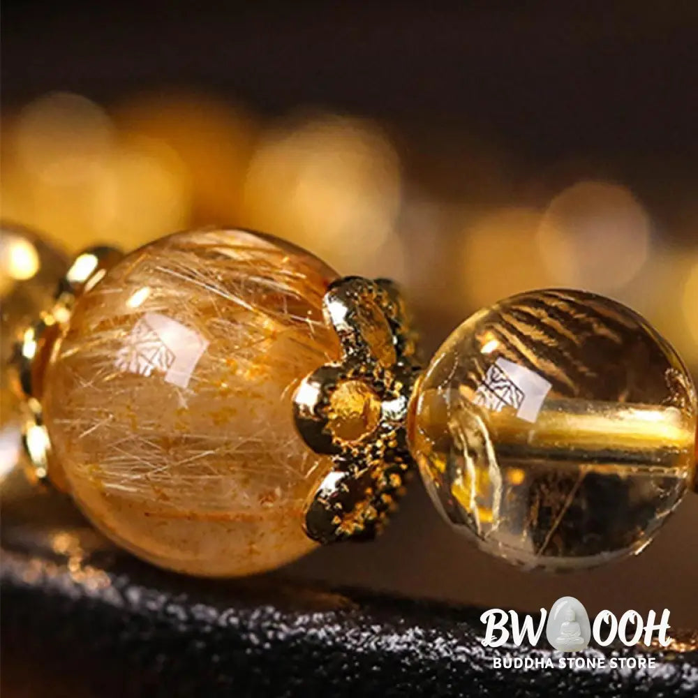 Buddha Stones Natural Citrine Amethyst Rutilated Quartz Prosperity Protection Bracelet - BWOOOH - Bracelet