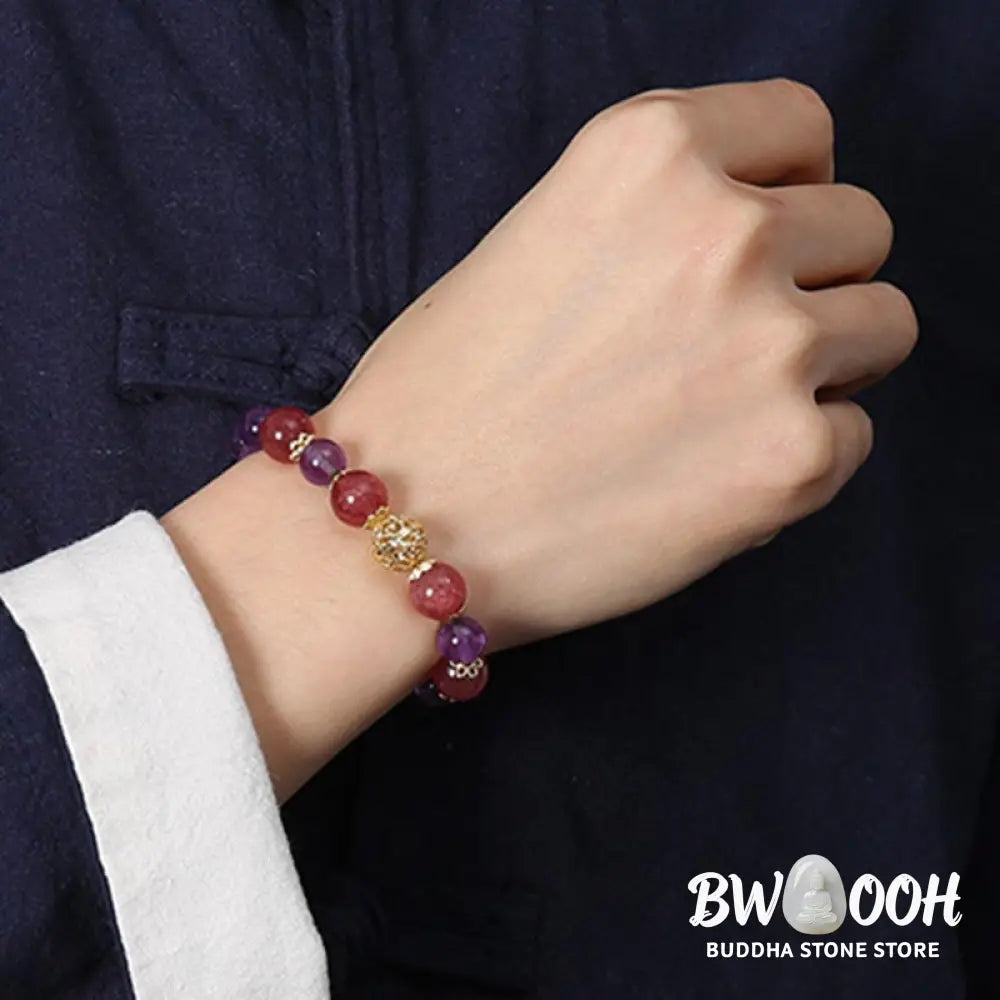 Buddha Stones Natural Citrine Amethyst Rutilated Quartz Prosperity Protection Bracelet - BWOOOH - Bracelet