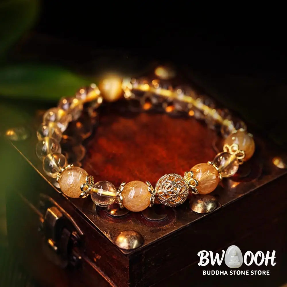 Buddha Stones Natural Citrine Amethyst Rutilated Quartz Prosperity Protection Bracelet - BWOOOH - Bracelet