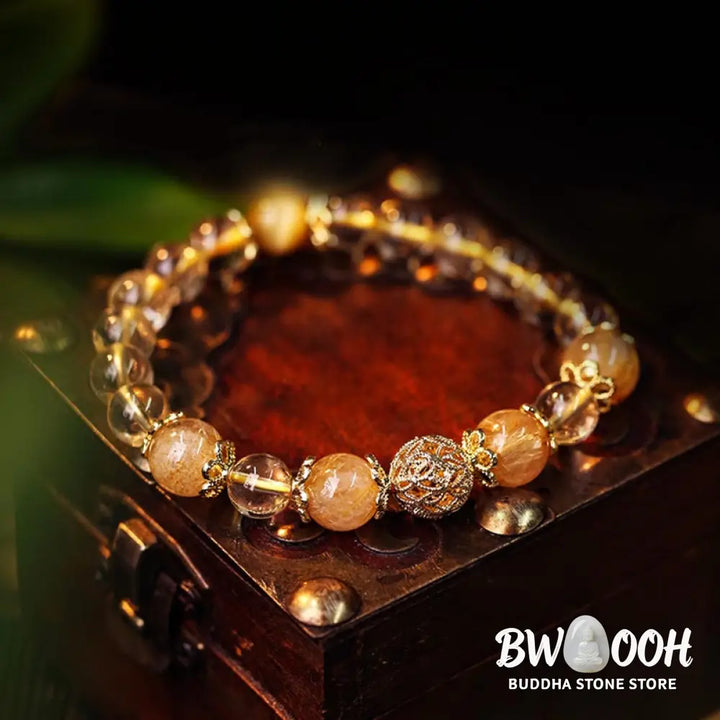 Buddha Stones Natural Citrine Amethyst Rutilated Quartz Prosperity Protection Bracelet - BWOOOH - Bracelet