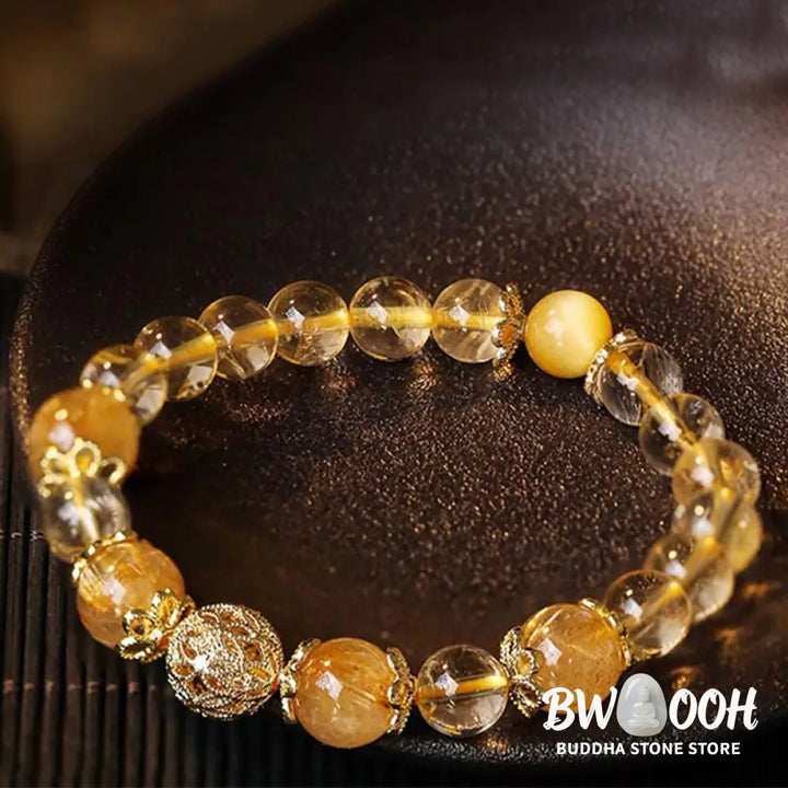 Buddha Stones Natural Citrine Amethyst Rutilated Quartz Prosperity Protection Bracelet - BWOOOH - Bracelet