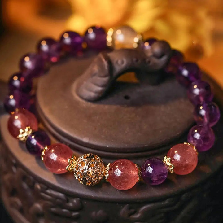 Buddha Stones Natural Citrine Amethyst Rutilated Quartz Prosperity Protection Bracelet - BWOOOH - Amethyst(Wrist