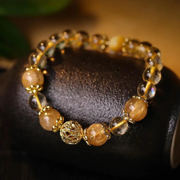 Buddha Stones Natural Citrine Amethyst Rutilated Quartz Prosperity Protection Bracelet - BWOOOH - Citrine(Wrist