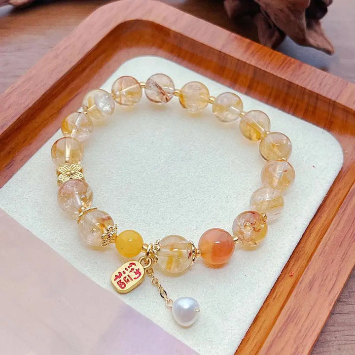 BWOOOH Natural Citrine Beads Nafu Pleasure Bracelet — Citrine crystal healing bracelet for spiritual healing and mindful l...