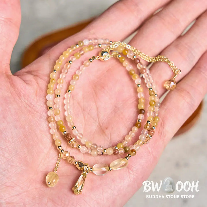 Buddha Stones Natural Citrine Beads Pleasure Multi Layer Bracelet - BWOOOH - Citrine(Wrist Circumference: 15-21cm))