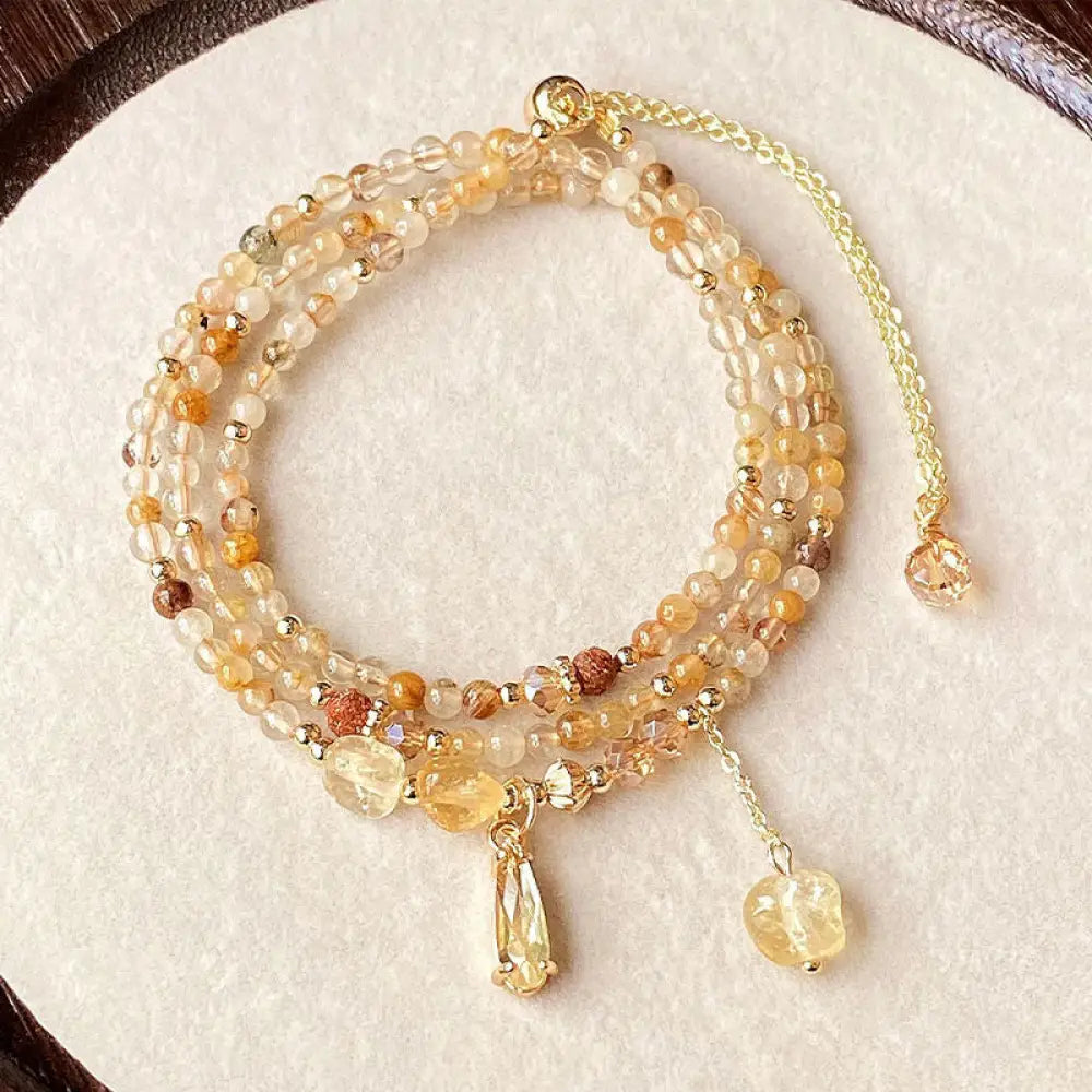 BWOOOH Natural Citrine Beads Pleasure Multi Layer Bracelet — Citrine crystal healing bracelet for spiritual healing and mi...