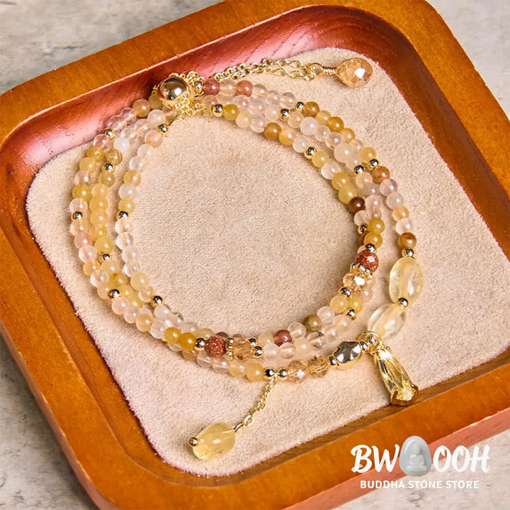 Buddha Stones Natural Citrine Beads Pleasure Multi Layer Bracelet - BWOOOH - Citrine(Wrist Circumference: 15-21cm))