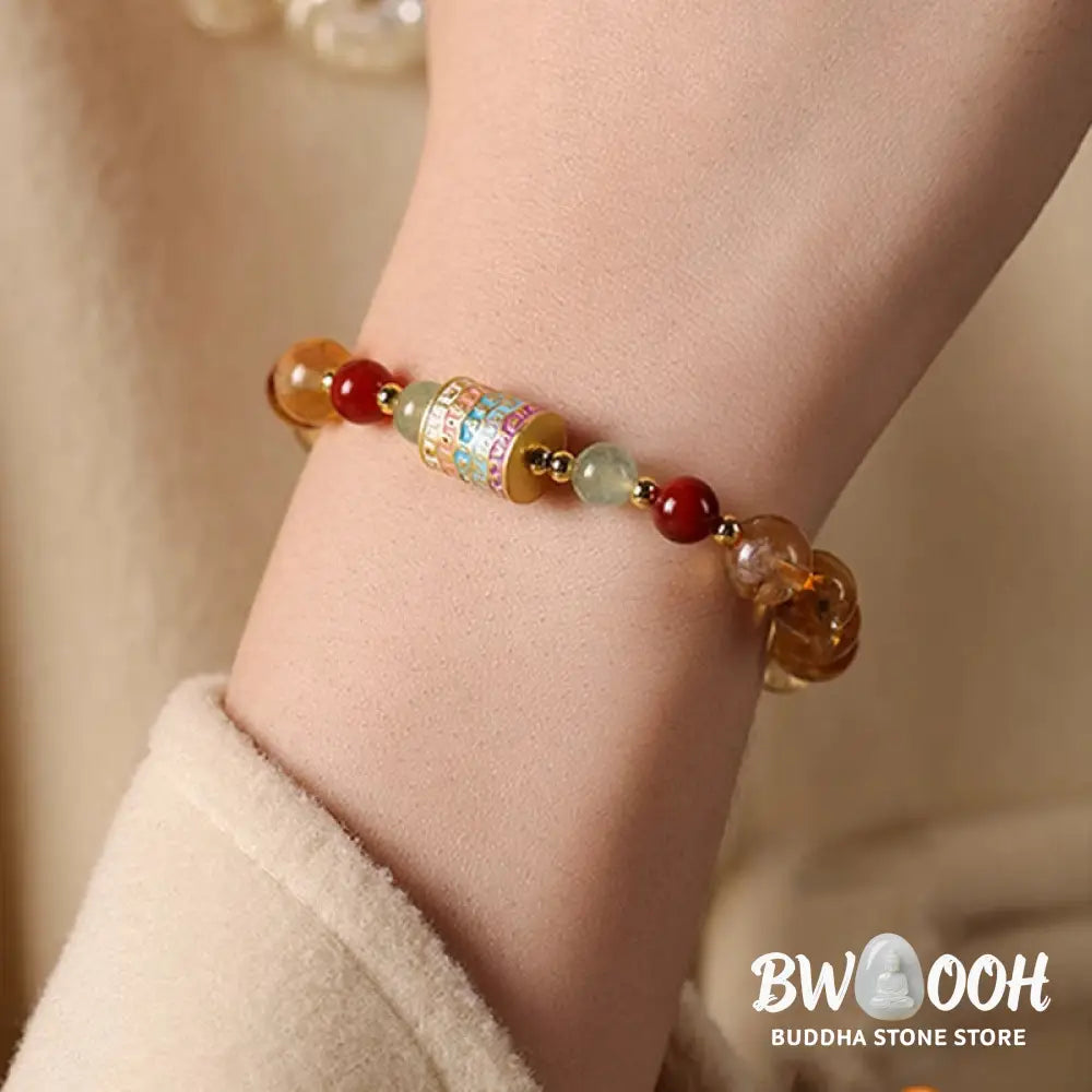 Buddha Stones Natural Citrine Colorful Prayer Wheel Creativity Bracelet - BWOOOH - Citrine(Wrist Circumference: