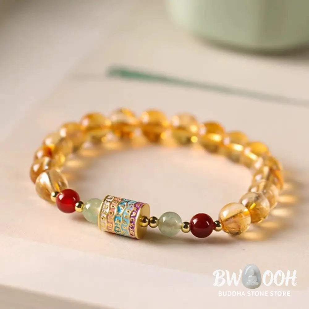 Buddha Stones Natural Citrine Colorful Prayer Wheel Creativity Bracelet - BWOOOH - Citrine(Wrist Circumference: