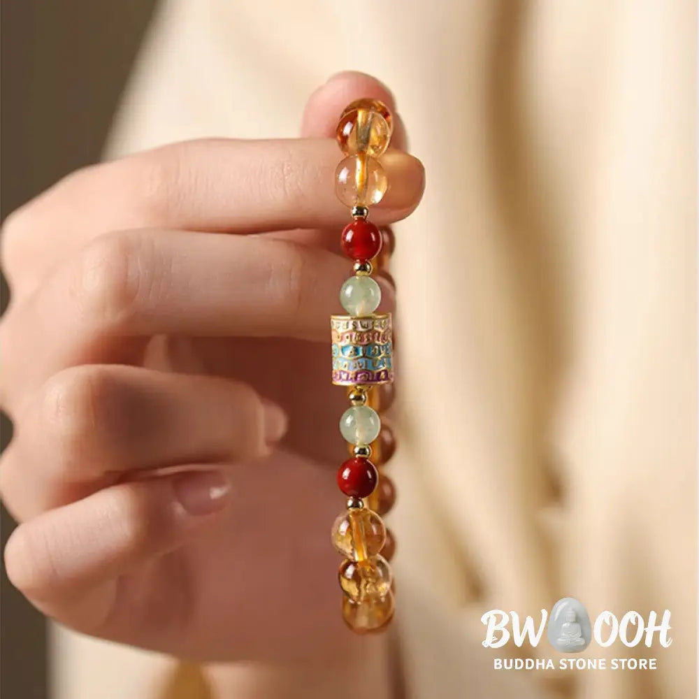 Buddha Stones Natural Citrine Colorful Prayer Wheel Creativity Bracelet - BWOOOH - Citrine(Wrist Circumference: