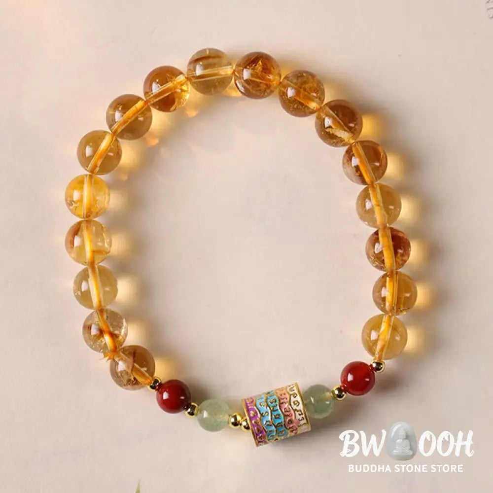 Buddha Stones Natural Citrine Colorful Prayer Wheel Creativity Bracelet - BWOOOH - Citrine(Wrist Circumference: