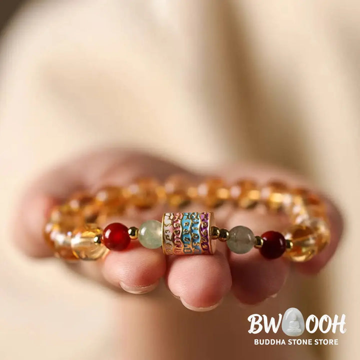 Buddha Stones Natural Citrine Colorful Prayer Wheel Creativity Bracelet - BWOOOH - Citrine(Wrist Circumference: