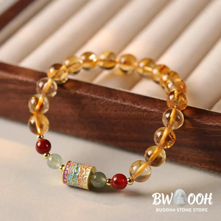 Buddha Stones Natural Citrine Colorful Prayer Wheel Creativity Bracelet - BWOOOH - Citrine(Wrist Circumference: