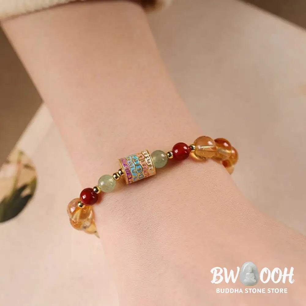 Buddha Stones Natural Citrine Colorful Prayer Wheel Creativity Bracelet - BWOOOH - Citrine(Wrist Circumference: