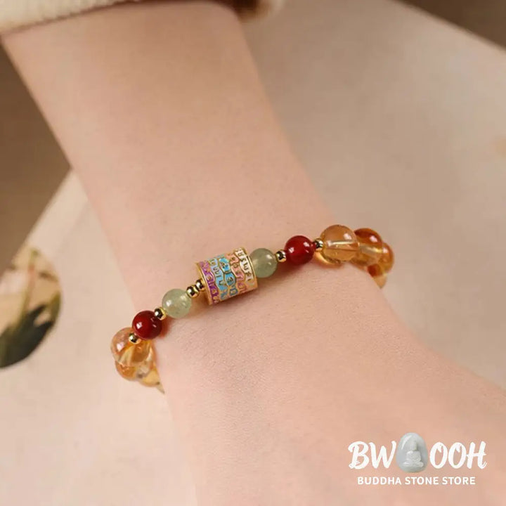 Buddha Stones Natural Citrine Colorful Prayer Wheel Creativity Bracelet - BWOOOH - Citrine(Wrist Circumference: