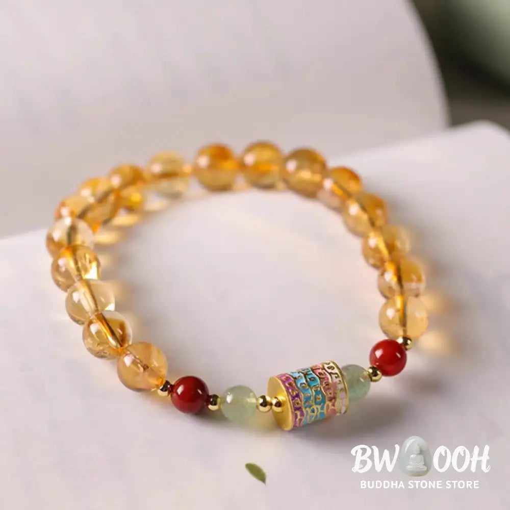 Buddha Stones Natural Citrine Colorful Prayer Wheel Creativity Bracelet - BWOOOH - Citrine(Wrist Circumference: