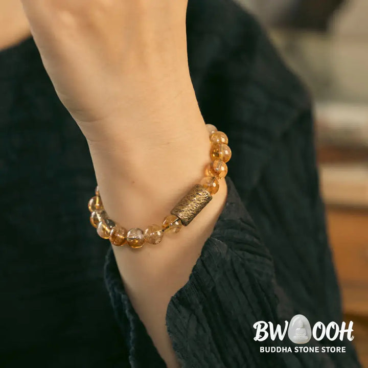Buddha Stones Natural Citrine Crystal Brass Bead Protection Bracelet - BWOOOH - Bracelet