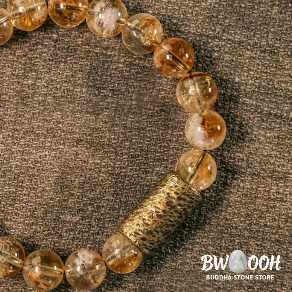 Buddha Stones Natural Citrine Crystal Brass Bead Protection Bracelet - BWOOOH - Bracelet