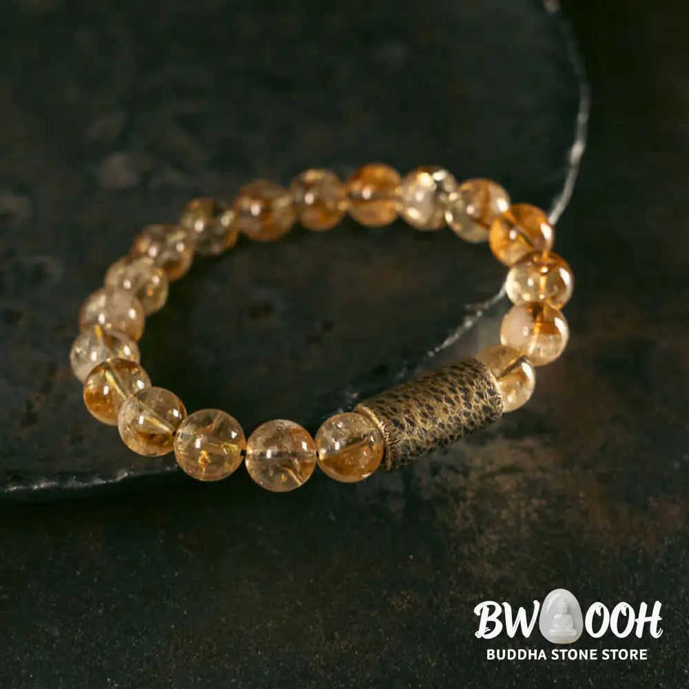 Buddha Stones Natural Citrine Crystal Brass Bead Protection Bracelet - BWOOOH - Bracelet
