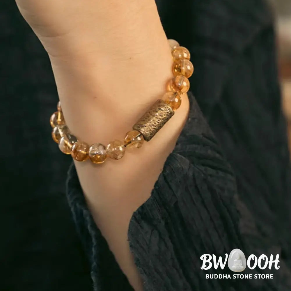 Buddha Stones Natural Citrine Crystal Brass Bead Protection Bracelet - BWOOOH - Bracelet