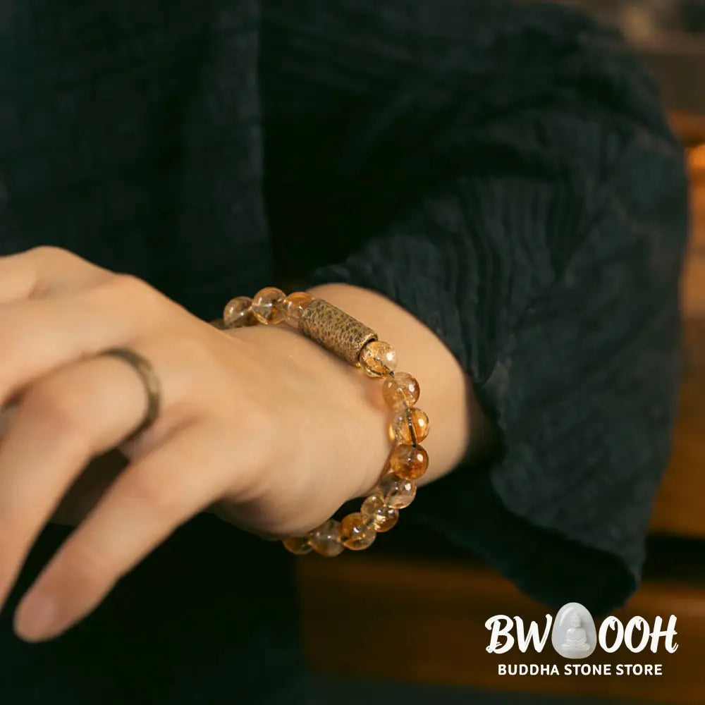Buddha Stones Natural Citrine Crystal Brass Bead Protection Bracelet - BWOOOH - Bracelet