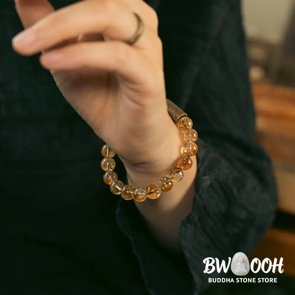Buddha Stones Natural Citrine Crystal Brass Bead Protection Bracelet - BWOOOH - Bracelet