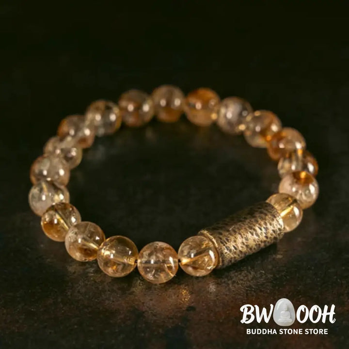 Buddha Stones Natural Citrine Crystal Brass Bead Protection Bracelet - BWOOOH - Bracelet