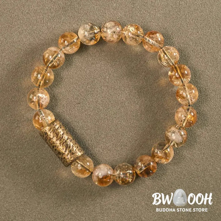 Buddha Stones Natural Citrine Crystal Brass Bead Protection Bracelet - BWOOOH - Bracelet